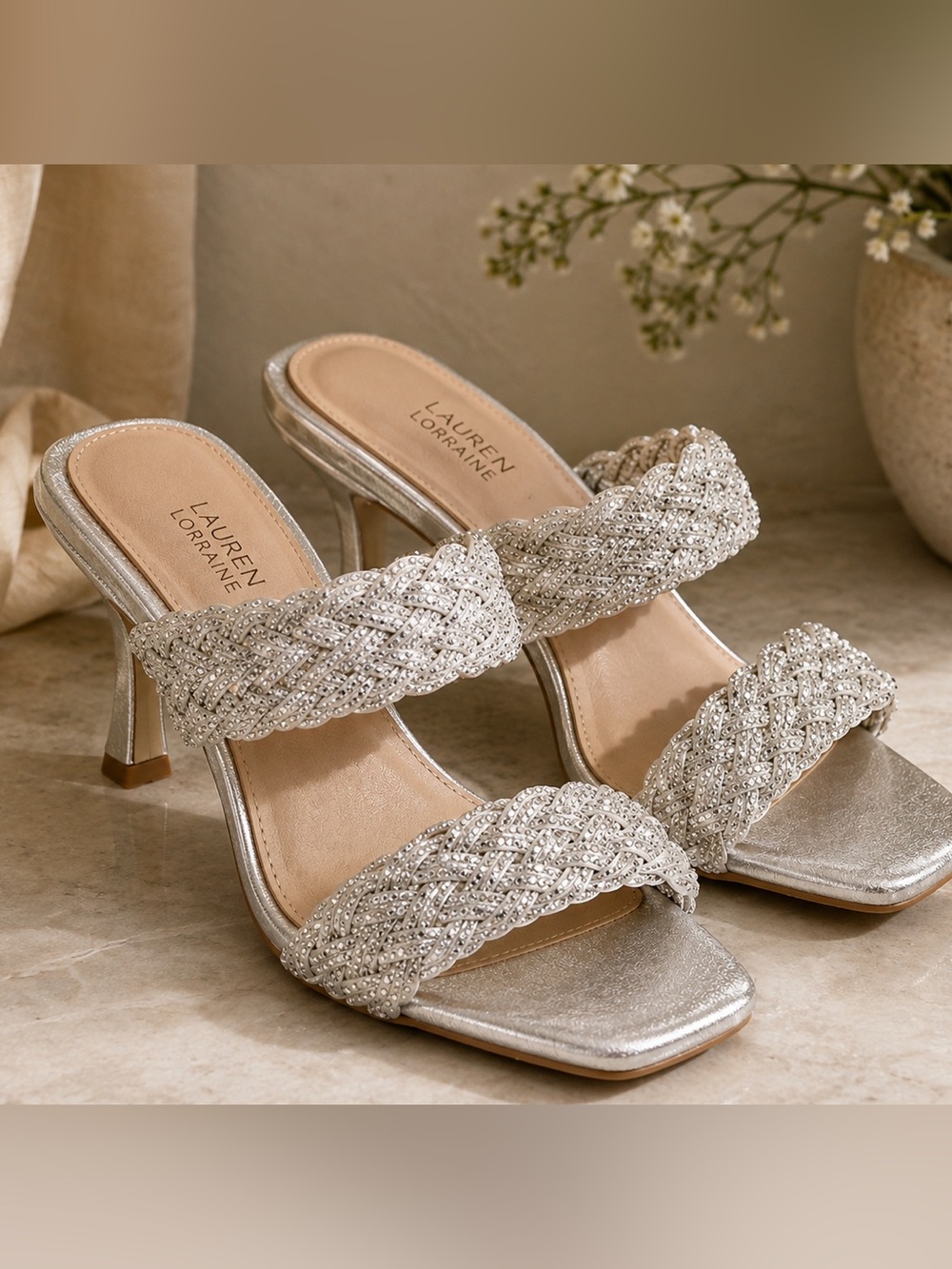 Lauren Lorraine Rhinestone Braided Silver Heels Size 11